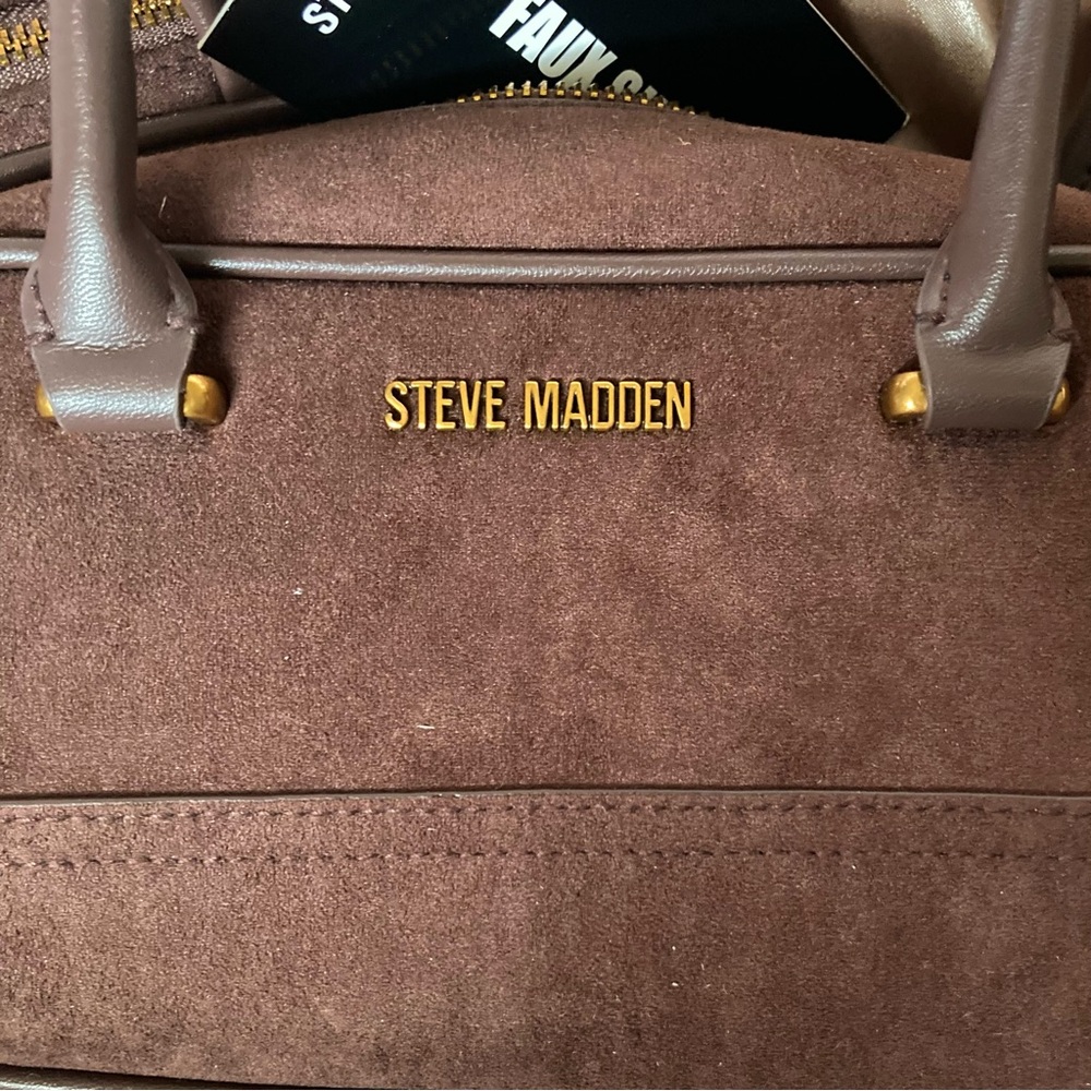 Steve Madden Brown Faux Suede Satchel with Coin Pouch and Top Handles - Picture 8 of 10